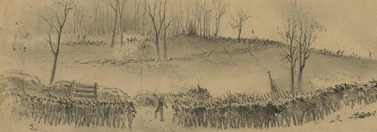 Drawing of soldiers marching.