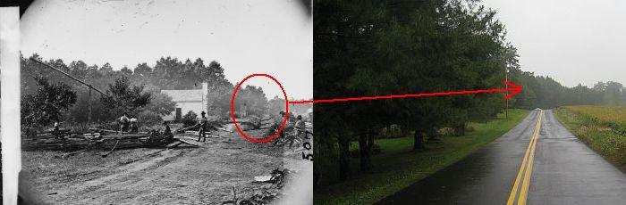 Then and now photos of "The Gate" at Cedar Mountain